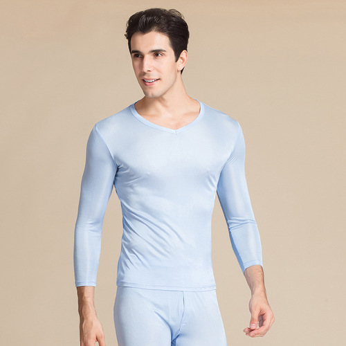 Huaye Silk Thermal Underwear Set Men's Solid Color Large Size Round Neck Mulberry Silk Breathable Bottoming Autumn Clothes and Autumn Pants Wholesale