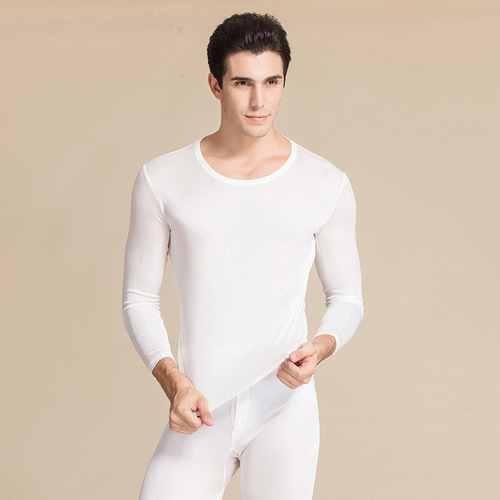 Huaye Silk Thermal Underwear Set Men's Solid Color Large Size Round Neck Mulberry Silk Breathable Bottoming Autumn Clothes and Autumn Pants Wholesale