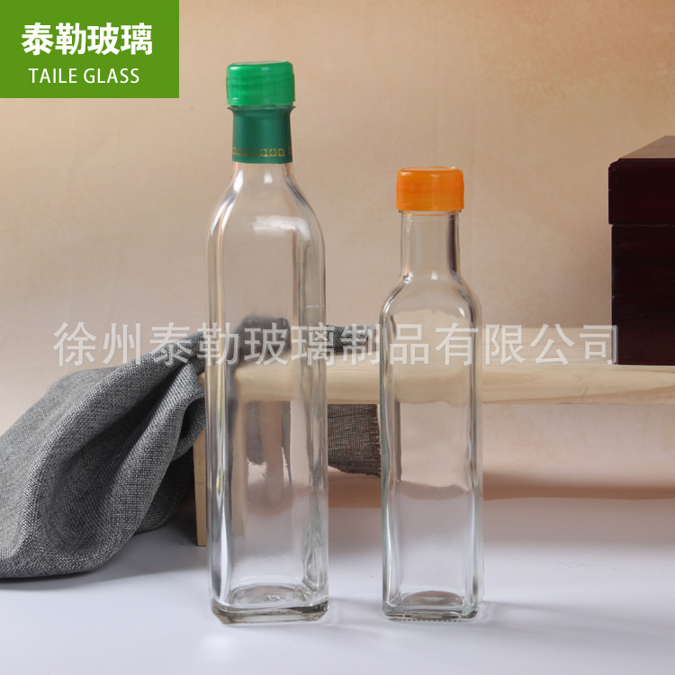 批发250ml橄榄油瓶玻璃透明麻油瓶500毫升方形玻璃核桃香油瓶含盖