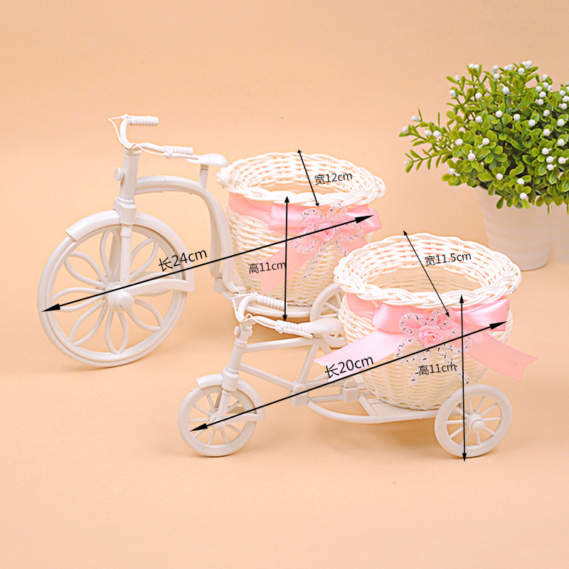 Ratán tejido cesta bicicleta triciclo cesta de almacenamiento decorativo flor cesta artesanía decoración cesta