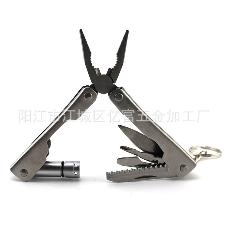 不锈钢迷你户外多功能钳带LED灯钳户外组合工具钳子野营多用途钳