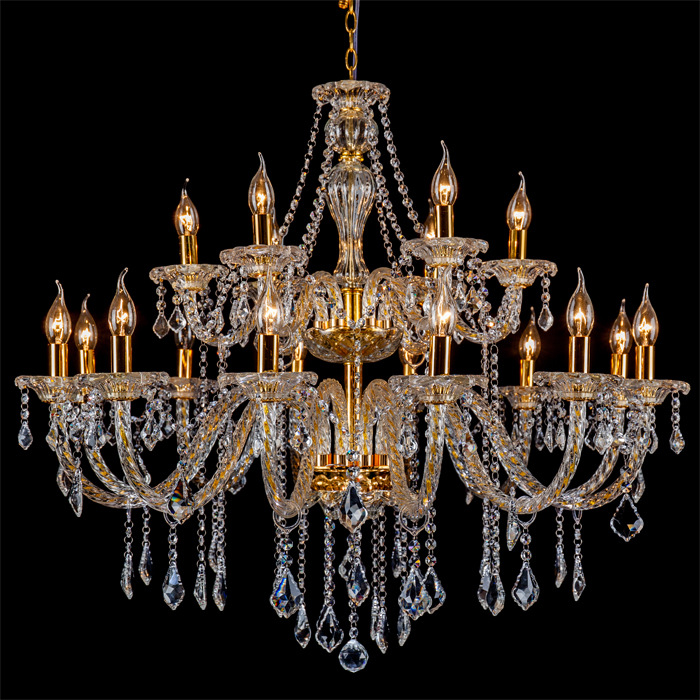 12 6 candelabro de cristal dorado de doble capa 18 lámpara de vela roscada adecuada para sala de estar, comedor, lámpara de escalera, vestíbulo del hotel