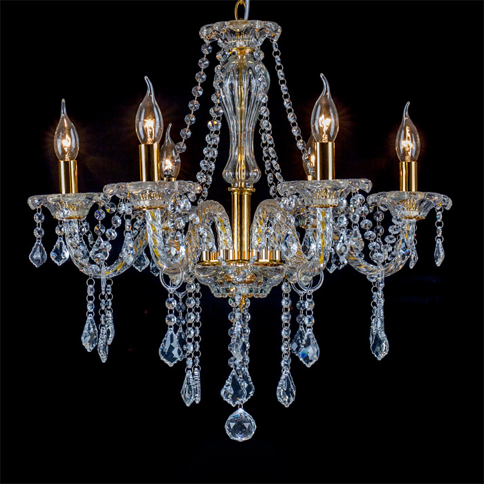 6 cabeza oro cristal lámpara tornillo tubo Europeo vela lámpara para sala de estar dormitorio estudio restaurante Hotel habitación