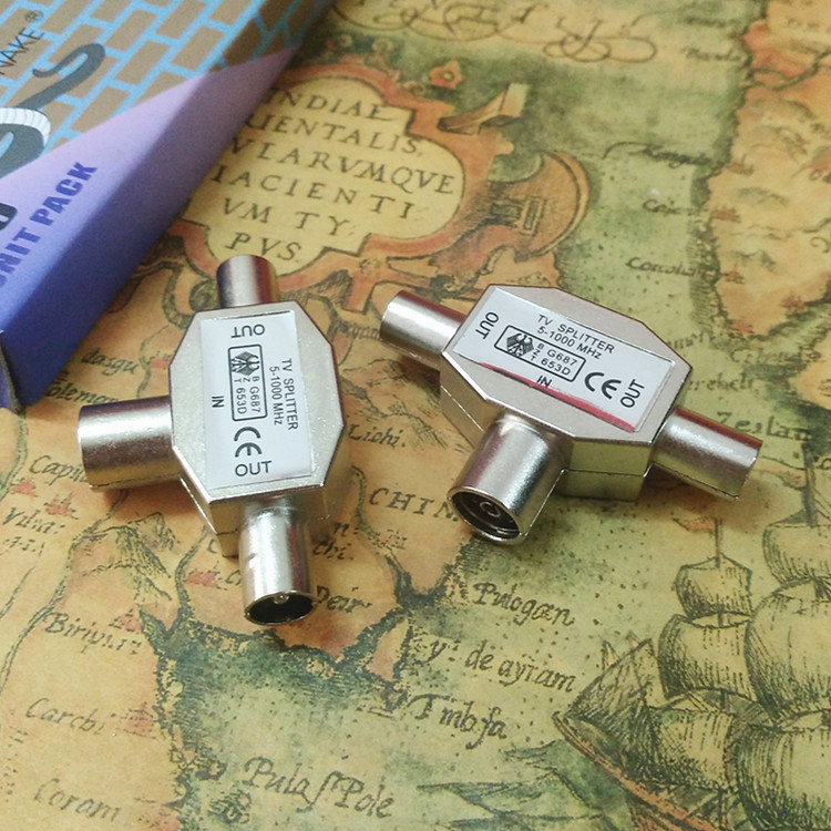 厂家直销天线一母转两公 天线三通 有线电视插头金属天线转换插t