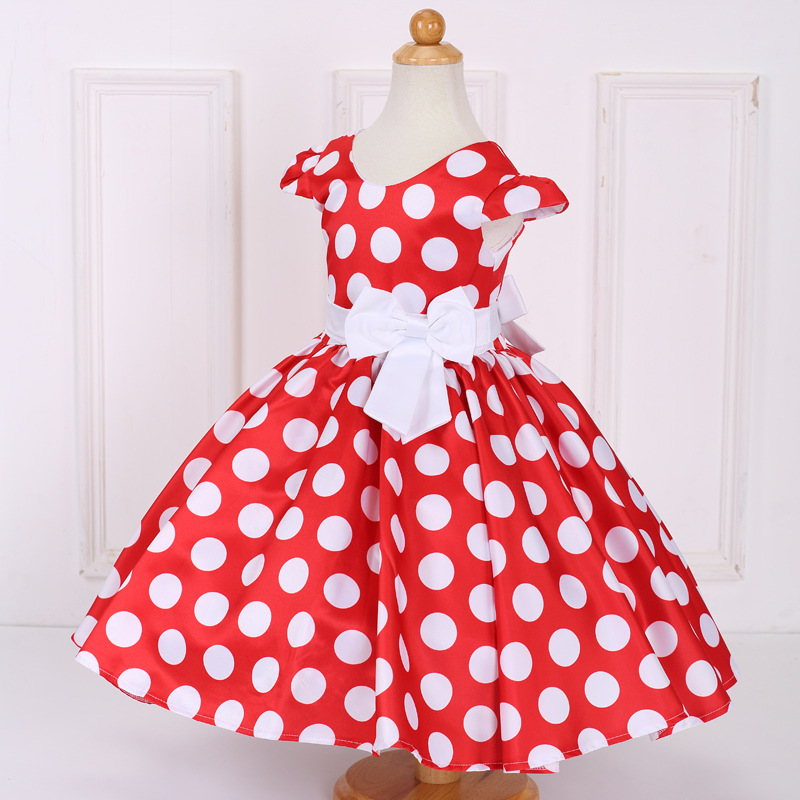 Children's Dress Cross-Border Dropshipping 2020 New Polka Dot Dress Bow Short-Sleeved Catwalk Dress Polka Dot