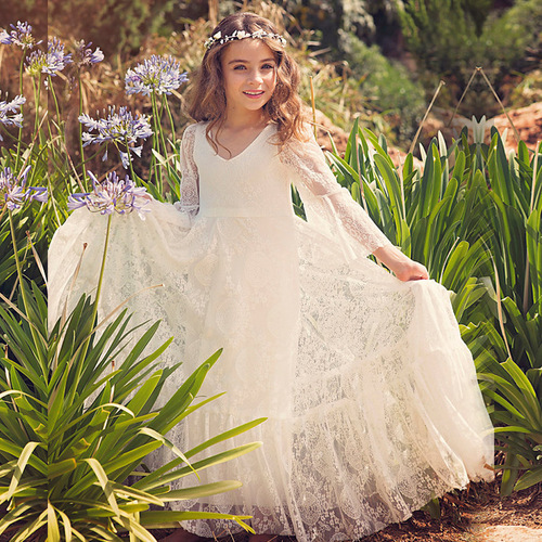 Girls' Autumn Long Sleeve Lace Dress Children's Dress Bell Sleeve Baby Dress Girls' Dress