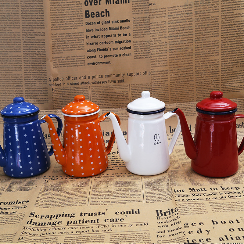 Enamel Coffee Pot Thickened Enamel Enamel Coffee Pot Enamel Flower Tea Pot Coffee Hand Pot Cooling Pot