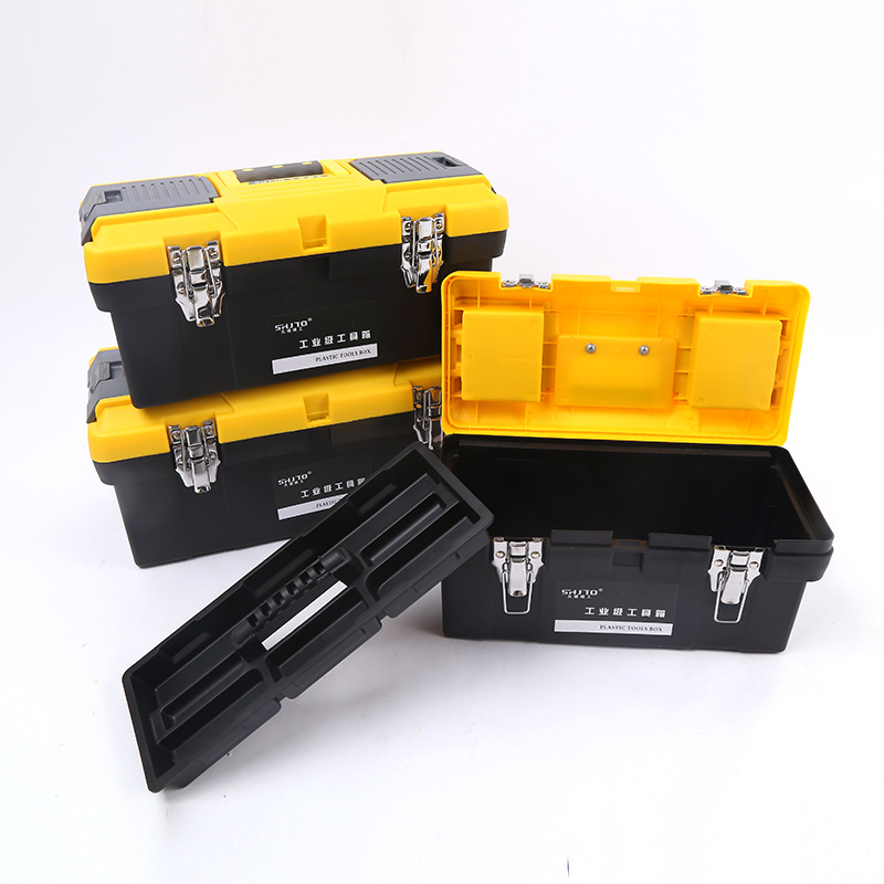 Producción y ventas de la fábrica ABS caja de herramientas portátil hebilla de hierro tamaño pequeño plástico coche caja de herramientas linyi al por mayor