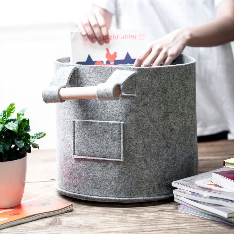 厂家直销毛毡收纳筐 桌面毛毡置物篮 衣服收纳篮