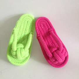 大促批发 糖果色棉绳夹脚拖鞋宠物玩具 狗磨牙玩具 狗狗耐咬绳结