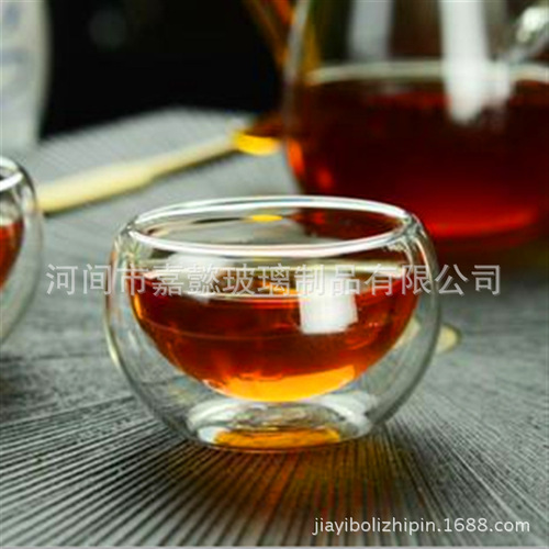 Heat-resistant glass double-layer tea cup, flower tea cup, high borosilicate vacuum handicraft small tea cup, Kung Fu tea set