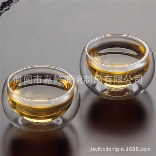 Heat-resistant glass double-layer tea cup, flower tea cup, high borosilicate vacuum handicraft small tea cup, Kung Fu tea set