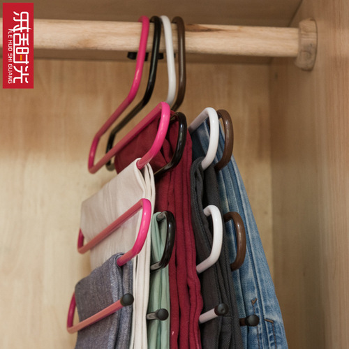 Manufacturer wholesale stainless steel wrought iron trouser rack multi-layer magic non-slip S-shaped trouser clip hanger multi-functional wardrobe storage