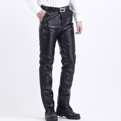 Men's autumn and winter, velvet and thick middle-aged leather pants, medium, dirt-resistant, oil-resistant, wind resistant, warm, locomotive, thickened and warm