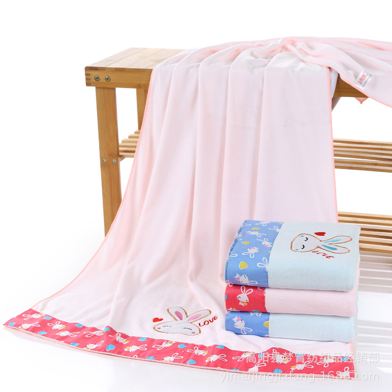 Factory fine fiber adult absorbent patch cute cartoon bath towel embroidered LOGO