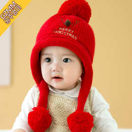 冬季帽子婴儿帽套头帽圣诞小鹿宝宝加绒毛线帽MZ5222