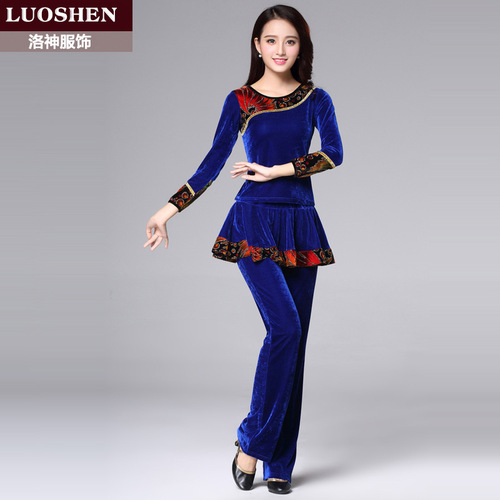 Luoshen autumn and winter new square dance costume suit women's gold velvet thickened long-sleeved top performance dance costume culottes