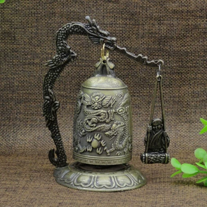 Small bronze lock monk dragon hit the bell can ring the dragon clock to decorate Feng Shui decoration crafts collection direct sales dragon