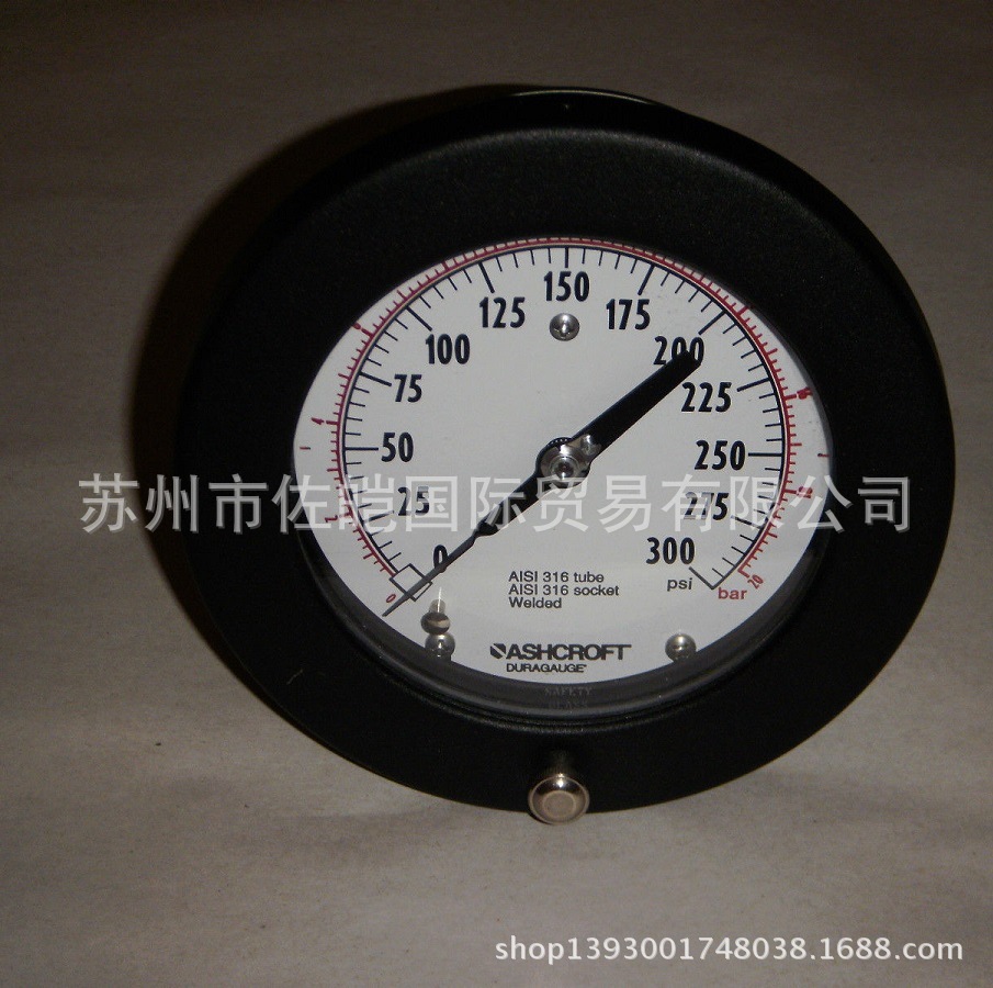 供应ASHCROFT雅斯科品牌45-1377型号型弹簧管压力表 原装
