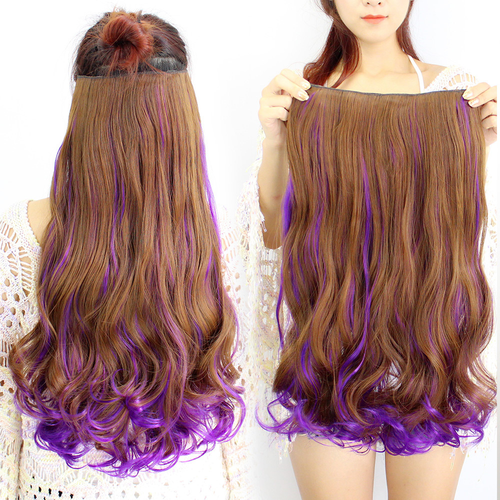 Peluca de las mujeres de pelo largo rizado de una pieza de color degradado rizado pieza de simulación de color Peluca de pelo de dos colores resalte pieza de extensión de cabello