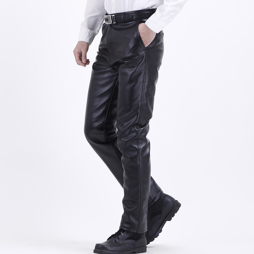 Men's autumn and winter, velvet and thick middle-aged leather pants, medium, dirt-resistant, oil-resistant, wind resistant, warm, locomotive, thickened and warm