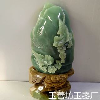 岫玉摆件喜鹊登梅花天然玉石岫岩雕件礼物品家居装饰摆设喜上眉梢