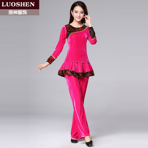 Luoshen autumn and winter new square dance costume suit women's gold velvet thickened long-sleeved top performance dance costume culottes