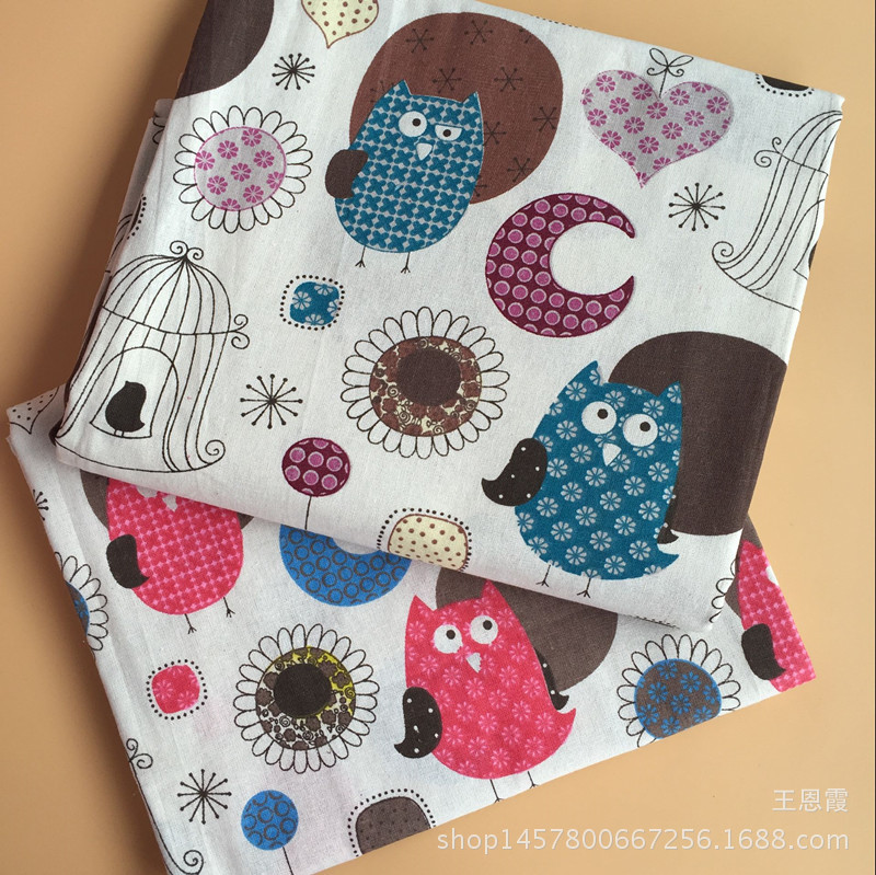 厂家直销 亚麻面料 麻布 帆布印花 花色齐全 鸟笼猫头鹰