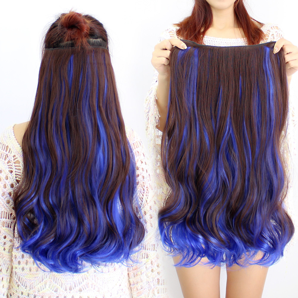 Peluca de las mujeres de pelo largo rizado de una pieza de color degradado rizado pieza de simulación de color Peluca de pelo de dos colores resalte pieza de extensión de cabello