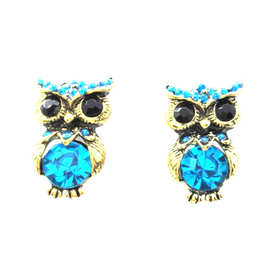 1985外贸耳饰批发 厂家直供 欧美时尚个性复古镶钻猫头鹰耳钉