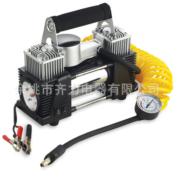 厂家直销全新12V汽车充气泵双缸车载充气泵轮胎带LED灯打气泵