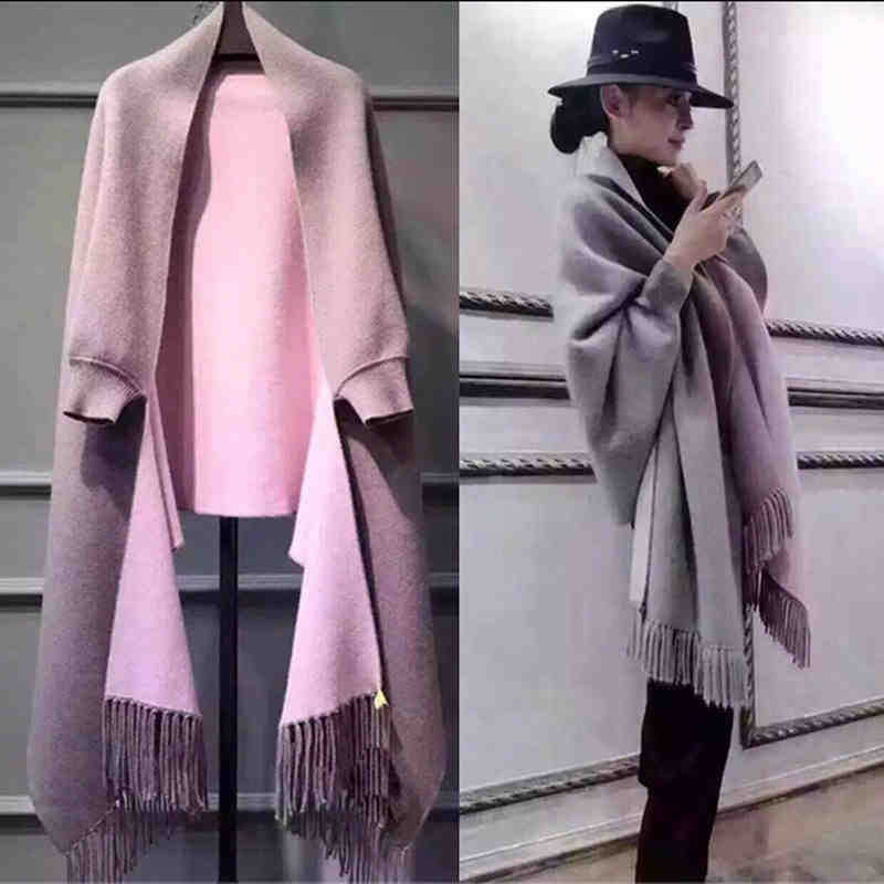 2022 autumn and winter new women's tassel large shawl sweater cardigan Women's European and American Cape fashion long sleeve