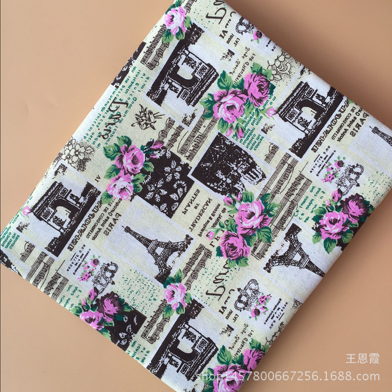 专业印染 厂价供应 麻布印花 DIY手工印染 花色齐全  玫瑰铁塔hd
