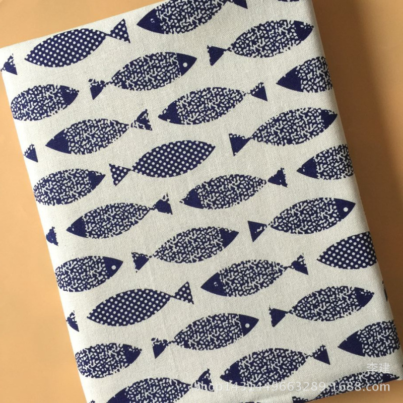 Reactive printing and dyeing factory direct linen fabric linen printing Japanese saury tablecloth background cloth Reactive printing and dyeing factory direct linen fabric linen printing Japanese saury tablecloth background cloth