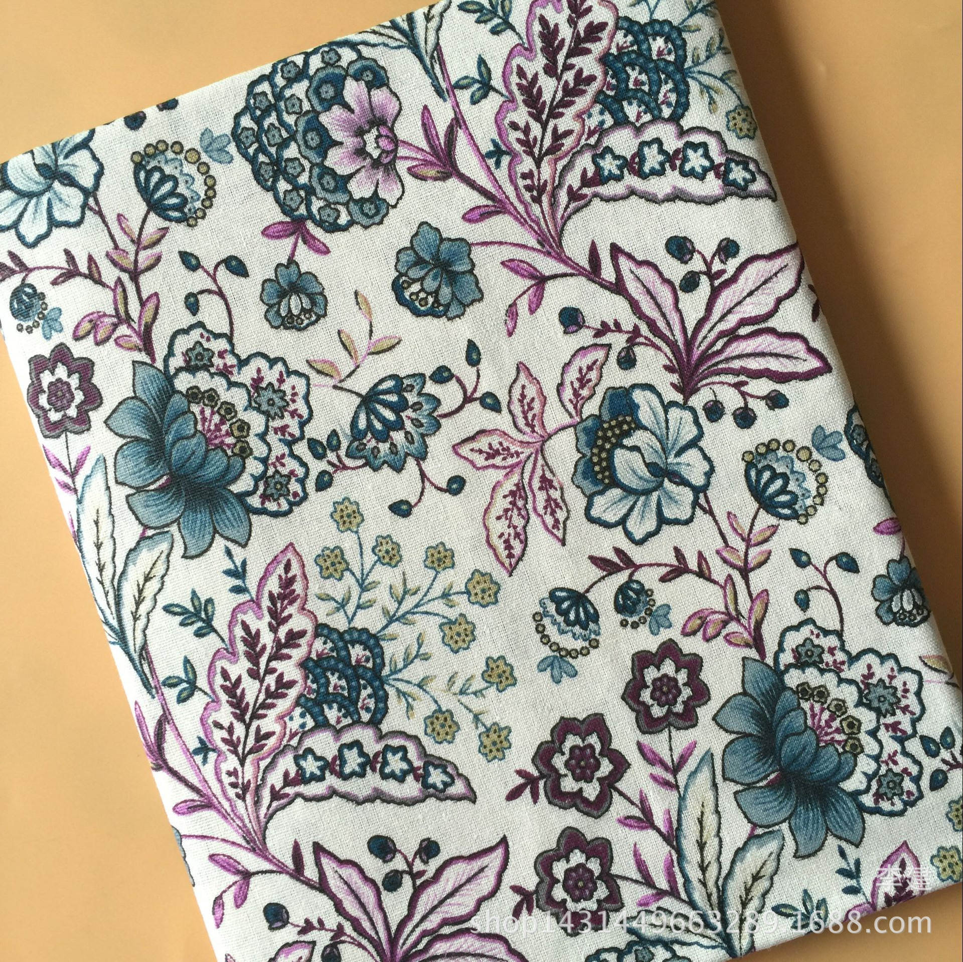 亚麻面料 麻布印花 白莲花 桌布 抱枕 里子布 DIY