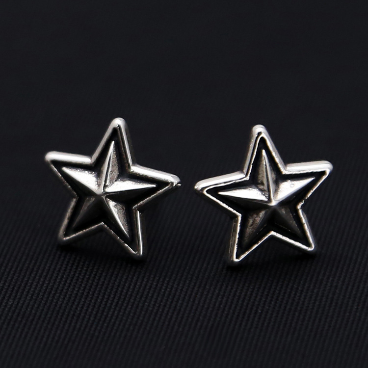 厂家批发S925纯银五角星耳钉男女款韩版潮流个性复古耳饰