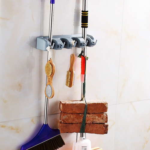 Home magic mop rack bathroom storage mop clip bathroom wall-mounted broom rack plastic mop rack