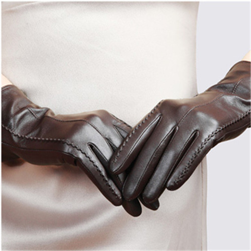 Factory direct sales new autumn and winter imported goatskin warm and windproof simple floral genuine leather touch screen gloves for women