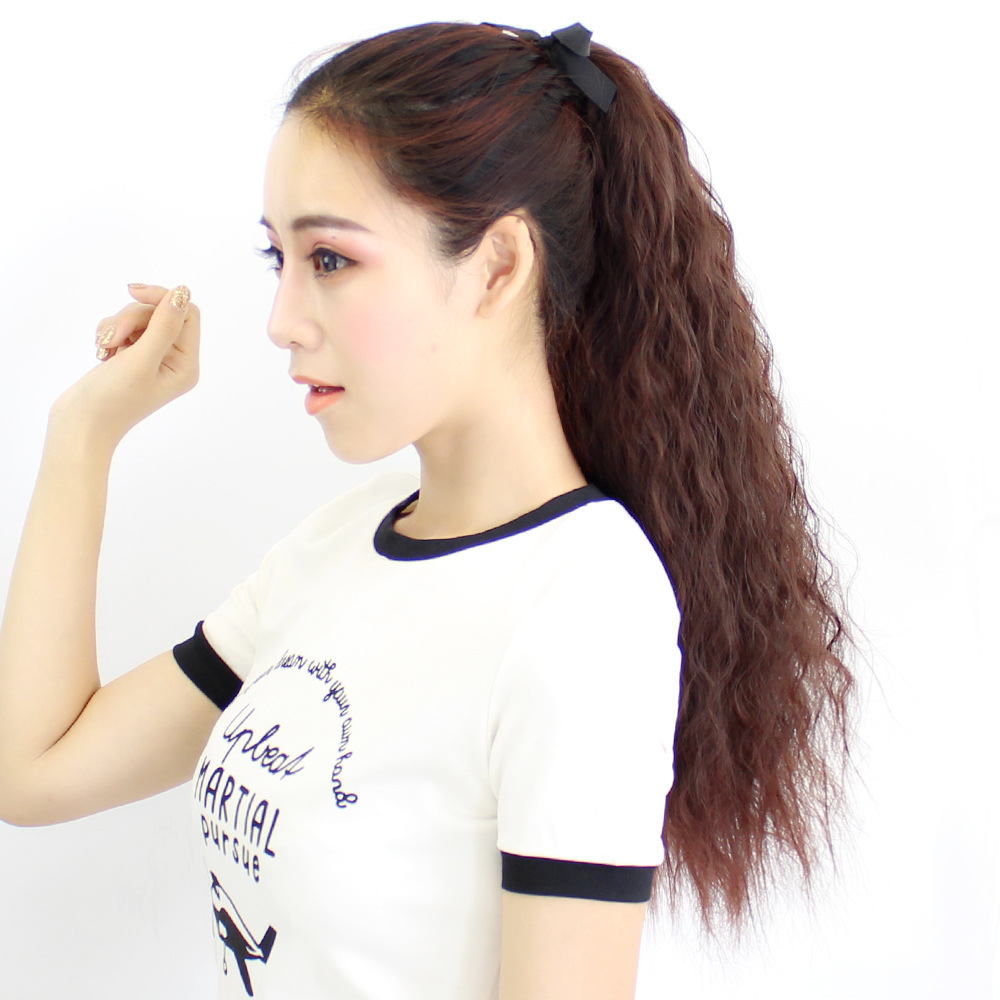 Peluca mujer Cola de Caballo maíz caliente pelo artificial realista onda grande maíz caliente ahumado caliente trenza cola de caballo