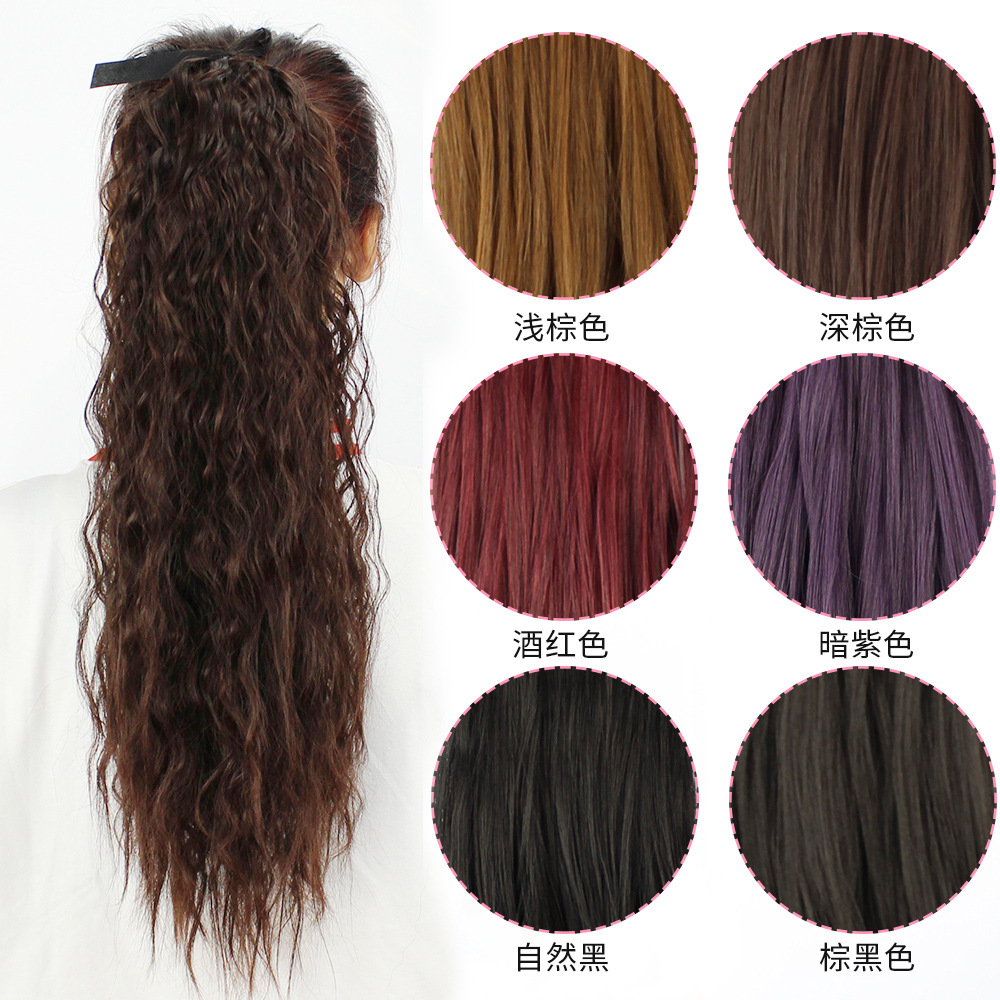 Peluca mujer Cola de Caballo maíz caliente pelo artificial realista onda grande maíz caliente ahumado caliente trenza cola de caballo