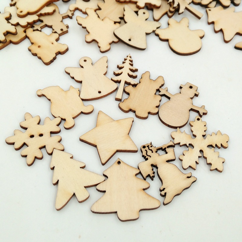 32mm madera de Navidad madera decorativa chips mixtos DIY dibujos animados artesanías decorativas 50 unidades un paquete