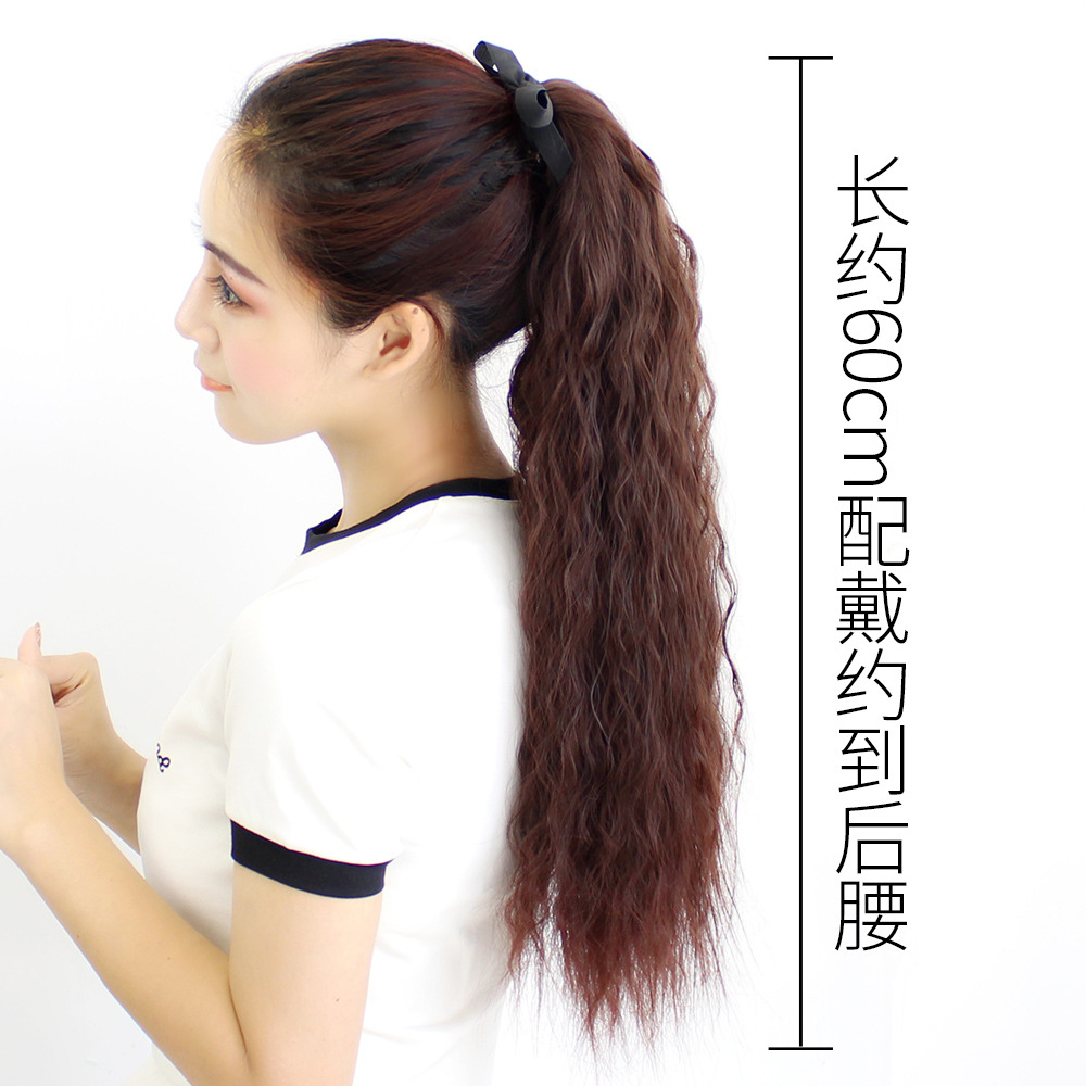Peluca mujer Cola de Caballo maíz caliente pelo artificial realista onda grande maíz caliente ahumado caliente trenza cola de caballo
