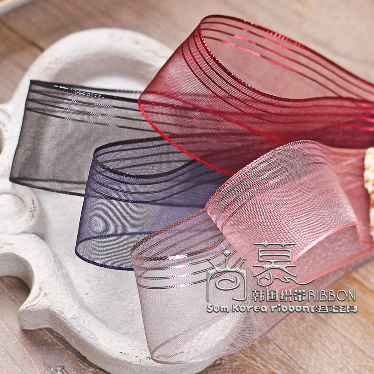 渐变亮丝条纹雪纱韩国织带鲜花烘焙包装带diy蝴蝶结发饰彩色丝带