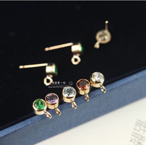 DIY美国14K包金耳钉圆珠A级闪亮锆石耳钉耳饰金色配件