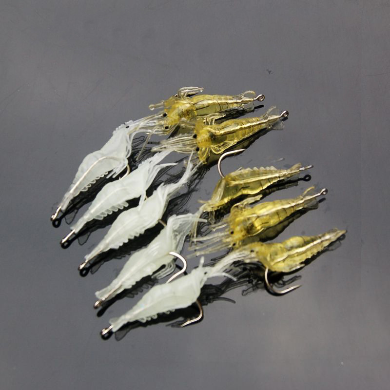Venta al por mayor Bionic luminoso falso Camarón Luya cebo 4cm con gancho olor a pescado suave Camarón falso cebo Luya rebordear cebo