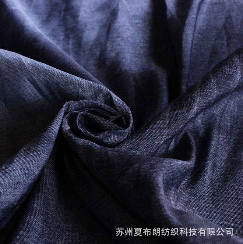 厂家直销现货底布320D涤纶塔丝隆牛仔印花户外旅行抽绳包面料