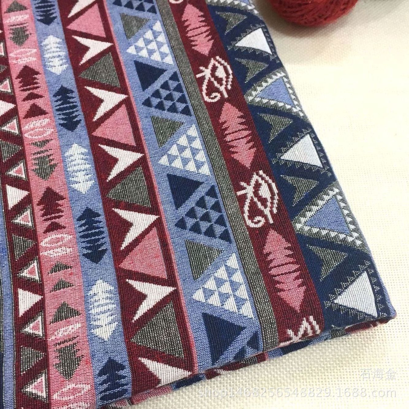 厂家直销 条纹仿棉麻提花布 色织提花民族服装鞋帽箱包沙发面料