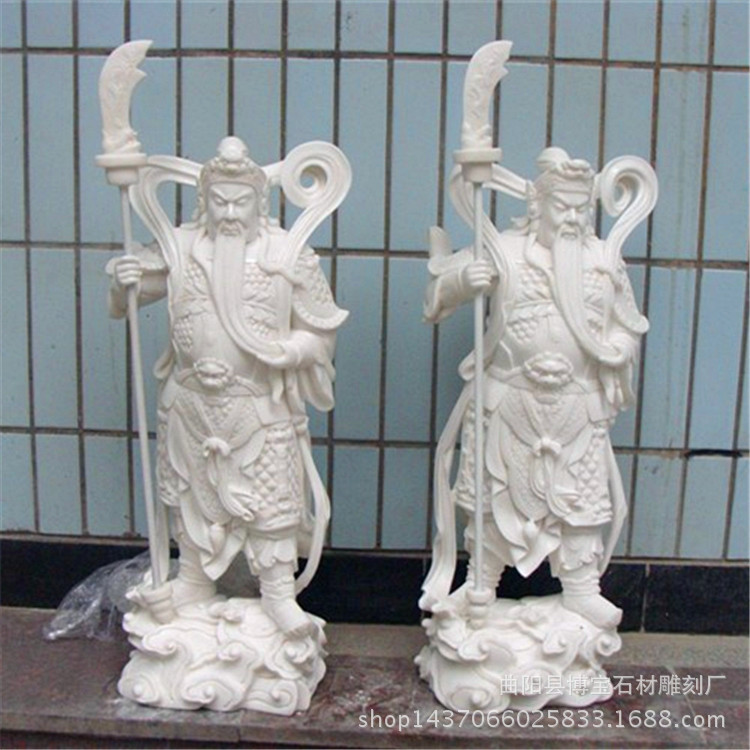 石雕骑马关公 汉白玉关公大理石四大天王佛像人物雕塑现货厂家