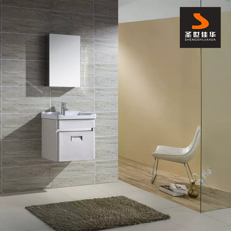 三分圆角单门暗拉手镜柜柜鸿嘉卫浴现代简约风卫浴柜浴室柜壁挂式