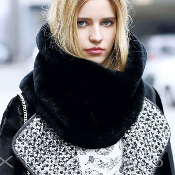 European and American New Autumn and Winter Warm Fur Scarf for Women Pure Color Imitation Cashmere Fur Scarf Pullover for Men and Women